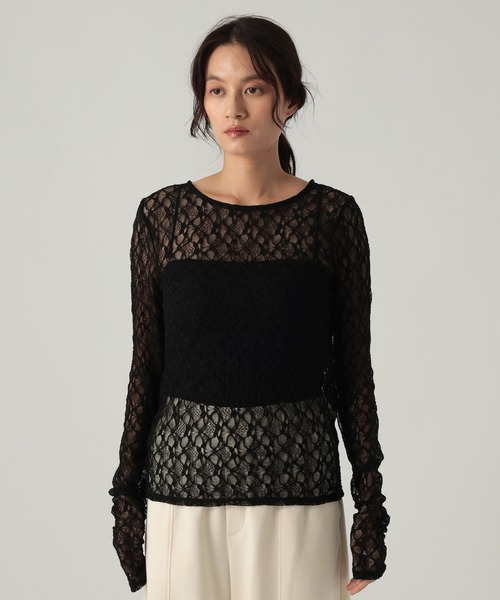 Elura(エルーラ)の「ストレッチレースプルオーバー/1067912(Tシャツ/カットソー・レディース・ブラック/チャコールグレー/オフホワイト・FREE)」の7枚目の写真