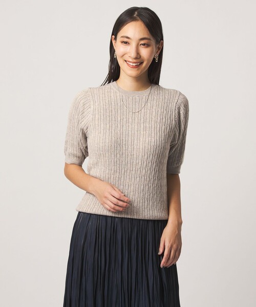 A DAY IN THE LIFE UNITED ARROWS（アデイインザライフユナイテッドアローズ）の「ケーブル ショートスリーブニット ‐ウォッシャブル‐ ＜A DAY IN THE LIFE＞（ニット/セーター・レディース・ナチュラル/ダークブラウン/ネイビー・FREE）」の2枚目の写真