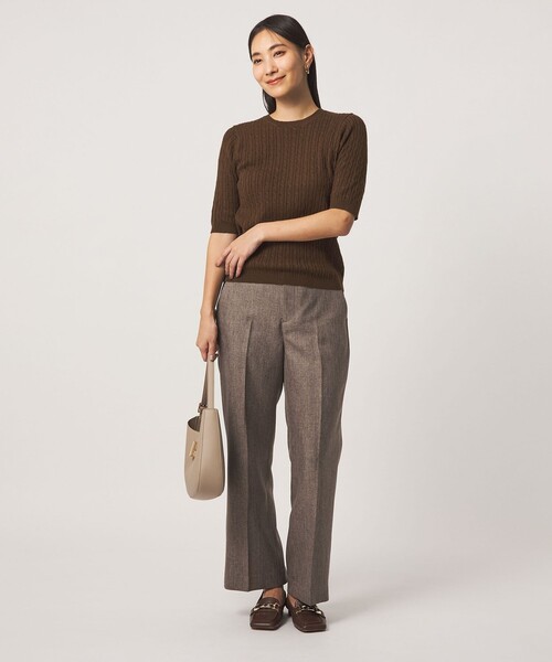 A DAY IN THE LIFE UNITED ARROWS（アデイインザライフユナイテッドアローズ）の「ケーブル ショートスリーブニット ‐ウォッシャブル‐ ＜A DAY IN THE LIFE＞（ニット/セーター・レディース・ナチュラル/ダークブラウン/ネイビー・FREE）」の6枚目の写真