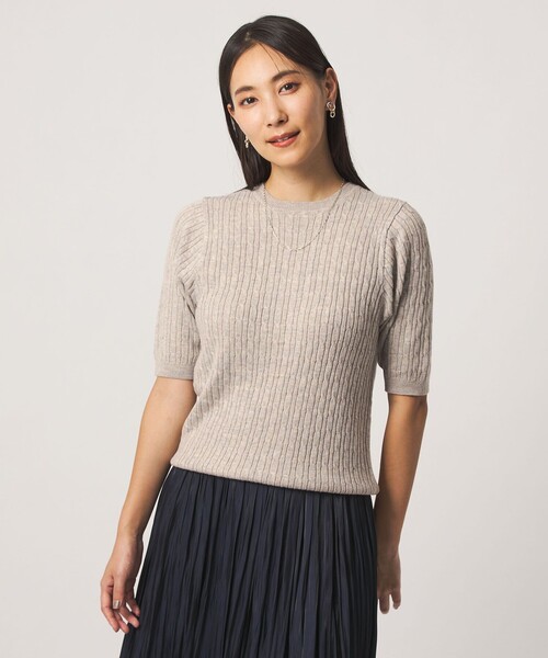 A DAY IN THE LIFE UNITED ARROWS（アデイインザライフユナイテッドアローズ）の「ケーブル ショートスリーブニット ‐ウォッシャブル‐ ＜A DAY IN THE LIFE＞（ニット/セーター・レディース・ナチュラル/ダークブラウン/ネイビー・FREE）」の7枚目の写真