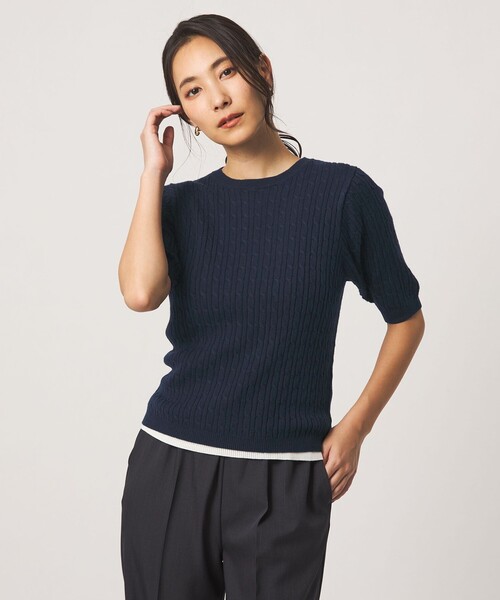 A DAY IN THE LIFE UNITED ARROWS（アデイインザライフユナイテッドアローズ）の「ケーブル ショートスリーブニット ‐ウォッシャブル‐ ＜A DAY IN THE LIFE＞（ニット/セーター・レディース・ナチュラル/ダークブラウン/ネイビー・FREE）」の9枚目の写真