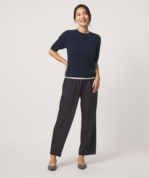 A DAY IN THE LIFE UNITED ARROWS（アデイインザライフユナイテッドアローズ）の「ケーブル ショートスリーブニット ‐ウォッシャブル‐ ＜A DAY IN THE LIFE＞（ニット/セーター・レディース・ナチュラル/ダークブラウン/ネイビー・FREE）」の10枚目の写真