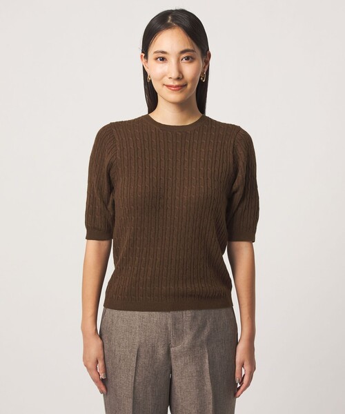 A DAY IN THE LIFE UNITED ARROWS（アデイインザライフユナイテッドアローズ）の「ケーブル ショートスリーブニット ‐ウォッシャブル‐ ＜A DAY IN THE LIFE＞（ニット/セーター・レディース・ナチュラル/ダークブラウン/ネイビー・FREE）」の11枚目の写真