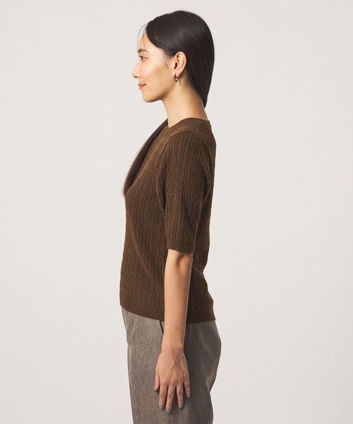 A DAY IN THE LIFE UNITED ARROWS（アデイインザライフユナイテッドアローズ）の「ケーブル ショートスリーブニット ‐ウォッシャブル‐ ＜A DAY IN THE LIFE＞（ニット/セーター・レディース・ナチュラル/ダークブラウン/ネイビー・FREE）」の12枚目の写真