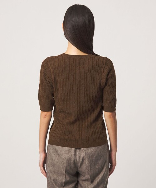 A DAY IN THE LIFE UNITED ARROWS（アデイインザライフユナイテッドアローズ）の「ケーブル ショートスリーブニット ‐ウォッシャブル‐ ＜A DAY IN THE LIFE＞（ニット/セーター・レディース・ナチュラル/ダークブラウン/ネイビー・FREE）」の13枚目の写真
