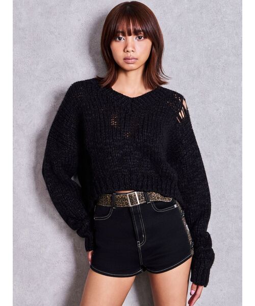 GYDA(ジェイダ)の「ハイウエストSIDE RINGベルト付きショートパンツ(デニムパンツ・レディース・ライトブルー/ブラック・SMALL/MEDIUM)」の8枚目の写真