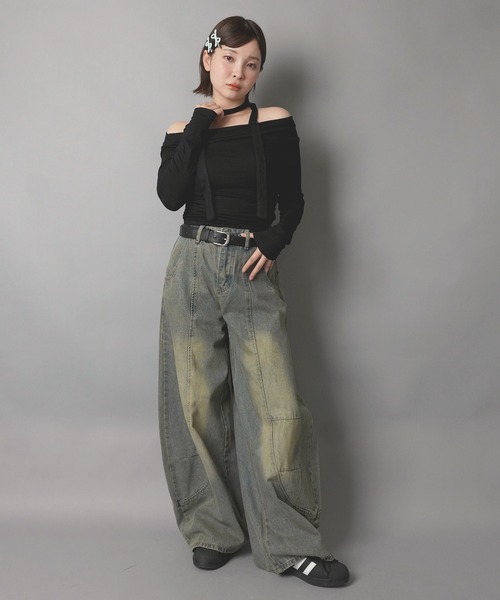 SPINNS(スピンズ)の「【セットアイテム】タイ付き長袖カットソー/ギャザー/ストール付き/韓国ガーリー(Tシャツ/カットソー・レディース・ホワイト/ブラック・ONESIZE)」の6枚目の写真