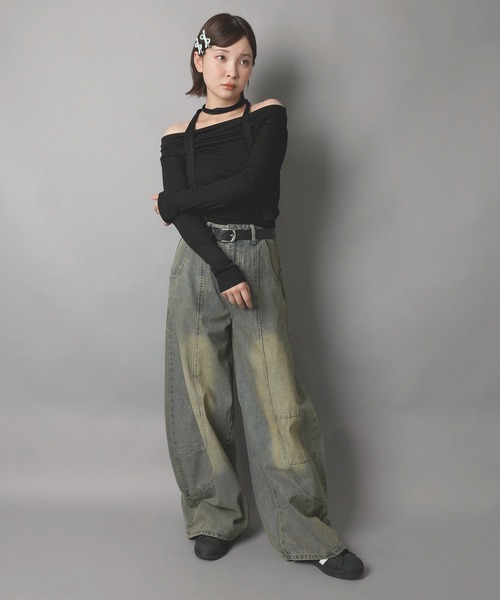 SPINNS(スピンズ)の「【セットアイテム】タイ付き長袖カットソー/ギャザー/ストール付き/韓国ガーリー(Tシャツ/カットソー・レディース・ホワイト/ブラック・ONESIZE)」の8枚目の写真