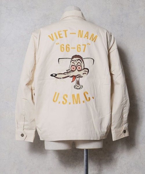 HOUSTON(ヒューストン)の「HOUSTON ヒューストン COTTON VIETNAM JACKET USMC柄 刺繍 コットン ベトナムジャケット / ベトジャン / スーベニアジャケット(ブルゾン・メンズ・ブラック/ブラウン/オフホワイト・M/L/XL)」の1枚目の写真
