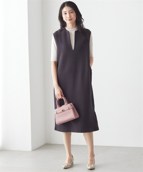 7days Life Styling（セブンデイズライフスタイリング）の「ダブルフェイスキーネックジャンパースカート（ジャンパースカート・レディース・ブラック/チャコール・M/LL/L/3L）」の4枚目の写真