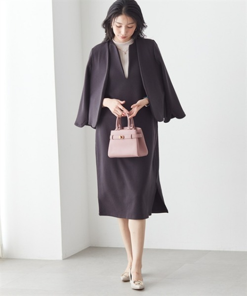 7days Life Styling（セブンデイズライフスタイリング）の「ダブルフェイスキーネックジャンパースカート（ジャンパースカート・レディース・ブラック/チャコール・M/LL/L/3L）」の5枚目の写真