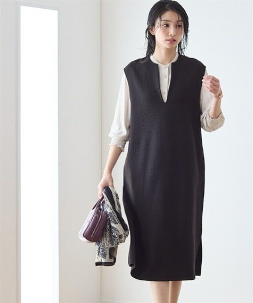 7days Life Styling（セブンデイズライフスタイリング）の「ダブルフェイスキーネックジャンパースカート（ジャンパースカート・レディース・ブラック/チャコール・M/LL/L/3L）」の7枚目の写真