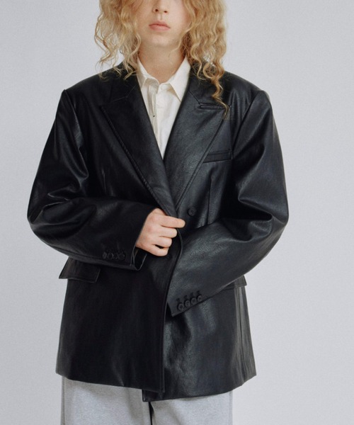 セール】- AUTHENTIC series - double breasted fake leather jacket