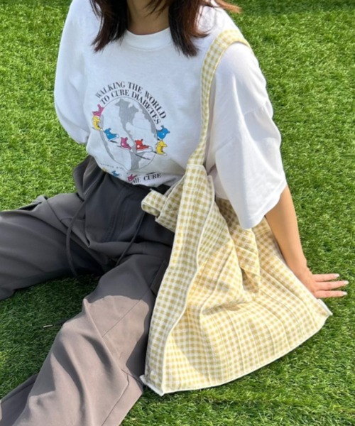 KNT365(ケイエヌティサンロクゴ)の「Mam Gingham(トートバッグ・レディース・クリーム/ブラック・FREE)」の10枚目の写真