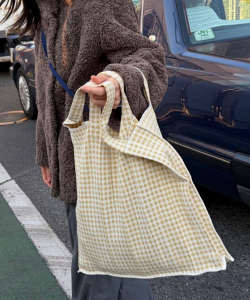 KNT365(ケイエヌティサンロクゴ)の「Mam Gingham(トートバッグ・レディース・クリーム/ブラック・FREE)」の8枚目の写真