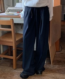 ストライプ柄ドローストリングワイドパンツ