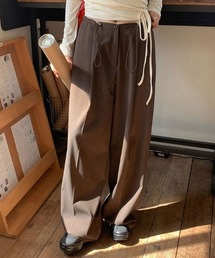 ストライプ柄ドローストリングワイドパンツ