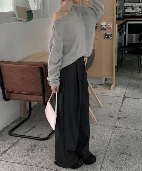 FLINEA(フリネア)の「ストライプ柄ドローストリングワイドパンツ(その他パンツ・レディース・ネイビー/ブラウン/グレー・FREE)」の4枚目の写真
