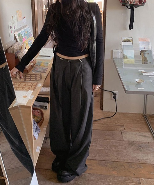FLINEA(フリネア)の「ストライプ柄ドローストリングワイドパンツ(その他パンツ・レディース・ネイビー/ブラウン/グレー・FREE)」の20枚目の写真