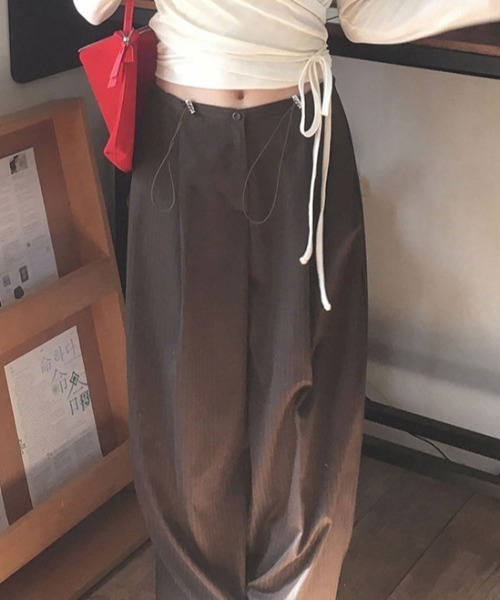 FLINEA(フリネア)の「ストライプ柄ドローストリングワイドパンツ(その他パンツ・レディース・ネイビー/ブラウン/グレー・FREE)」の13枚目の写真