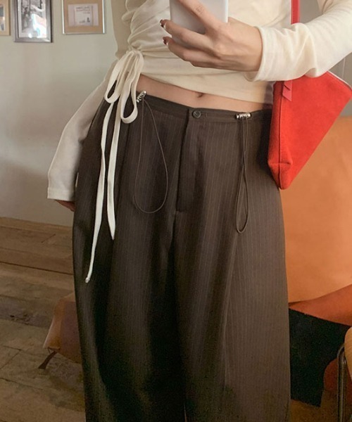 FLINEA(フリネア)の「ストライプ柄ドローストリングワイドパンツ(その他パンツ・レディース・ネイビー/ブラウン/グレー・FREE)」の14枚目の写真