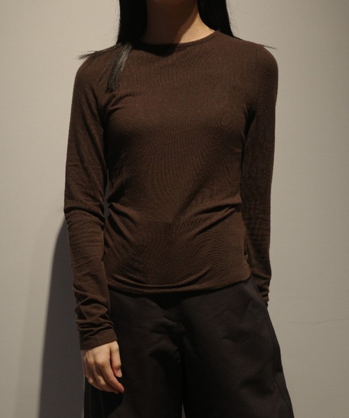AMOMENTO(アモーメント)の「AMOMENTO ROUND T-SHIRT(Tシャツ/カットソー・レディース・ライトグレー/ブラック/ブラウン・0/1)」の3枚目の写真