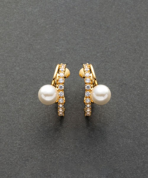 Cream dot.(クリームドット)の「【金属アレルギー対応】パール×ビジューラインのレイヤード風フープイヤリング(イヤリング・レディース・ピンクゴールド/ゴールド/シルバー・ONE SIZE)」の9枚目の写真
