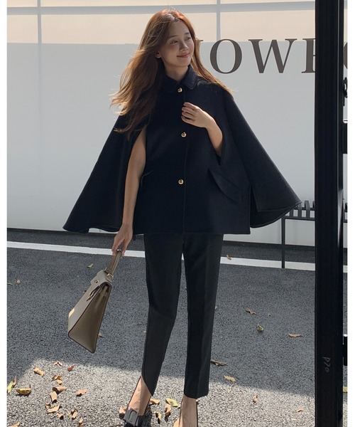 BIRTHDAY BASH(バースデイバッシュ)の「WOOL GOLD BUTTON 2WAY CAPE COAT(ウールゴールドボタン2WAYケープコート)(その他アウター・レディース・ブラック・FREE)」の14枚目の写真