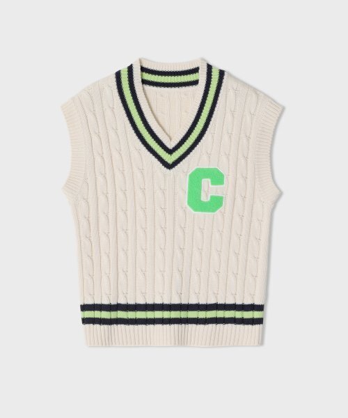 CONCEPTCOLLEGE（コンセプトカレッジ）の「ライトグリーン Cパッチ Vネック アイボリー ニットベスト [男女共用]（ベスト・メンズ・その他・FREE）」の2枚目の写真