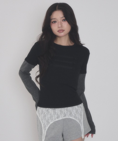dispark（ディスパーク）の「DISPARK/【26年秋冬新作】ナポレオンレイヤードトップ（Tシャツ/カットソー・レディース・グレー/ブラック・FREE）」の2枚目の写真
