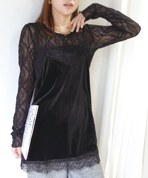 CORNERS(コーナーズ)の「ベロアレースキャミソール(キャミソール・レディース・チャコールグレー/ブラック/ブラウン・M)」の13枚目の写真