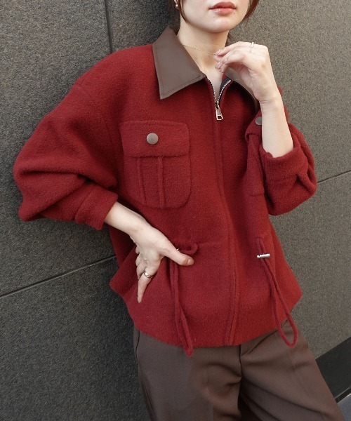 CORNERS(コーナーズ)の「フェイクウールレザーカラードロストブルゾン(ブルゾン・レディース・ベージュ系その他/ボルドー/ブラウン・M)」の3枚目の写真