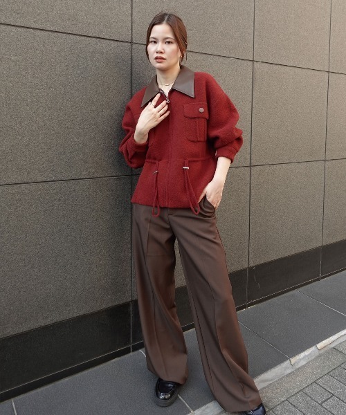 CORNERS(コーナーズ)の「フェイクウールレザーカラードロストブルゾン(ブルゾン・レディース・ベージュ系その他/ボルドー/ブラウン・M)」の6枚目の写真