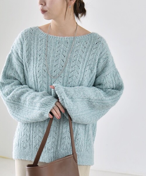 quaranciel(カランシエル)の「〈手洗い可能〉スパンコール 透かし編み ルーズ ニット(ニット/セーター・レディース・パープル/チャコールグレー/ライトブルー/ナチュラル・ONE SIZE)」の3枚目の写真