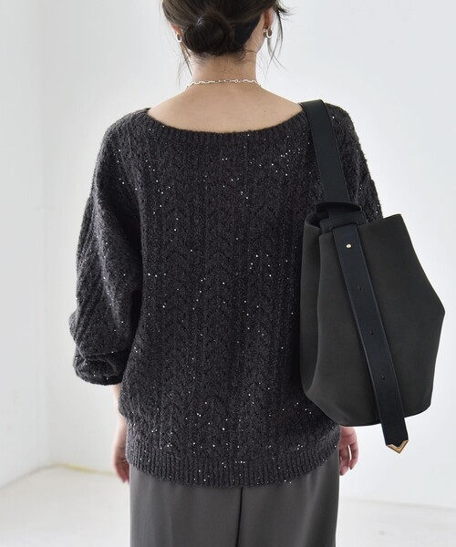 quaranciel(カランシエル)の「〈手洗い可能〉スパンコール 透かし編み ルーズ ニット(ニット/セーター・レディース・パープル/チャコールグレー/ライトブルー/ナチュラル・ONE SIZE)」の6枚目の写真