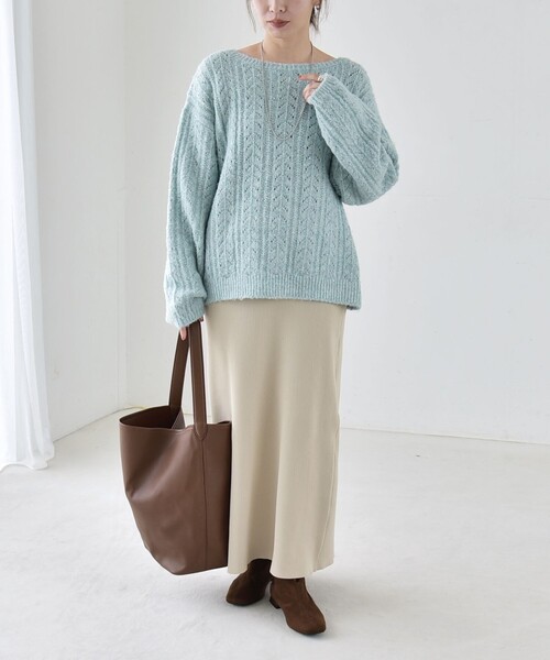 quaranciel(カランシエル)の「〈手洗い可能〉スパンコール 透かし編み ルーズ ニット(ニット/セーター・レディース・パープル/チャコールグレー/ライトブルー/ナチュラル・ONE SIZE)」の12枚目の写真