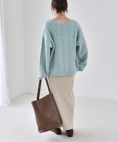 quaranciel(カランシエル)の「〈手洗い可能〉スパンコール 透かし編み ルーズ ニット(ニット/セーター・レディース・パープル/チャコールグレー/ライトブルー/ナチュラル・ONE SIZE)」の13枚目の写真