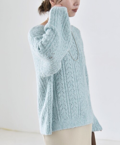 quaranciel(カランシエル)の「〈手洗い可能〉スパンコール 透かし編み ルーズ ニット(ニット/セーター・レディース・パープル/チャコールグレー/ライトブルー/ナチュラル・ONE SIZE)」の16枚目の写真