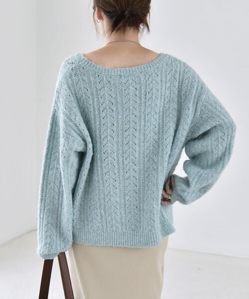 quaranciel(カランシエル)の「〈手洗い可能〉スパンコール 透かし編み ルーズ ニット(ニット/セーター・レディース・パープル/チャコールグレー/ライトブルー/ナチュラル・ONE SIZE)」の18枚目の写真