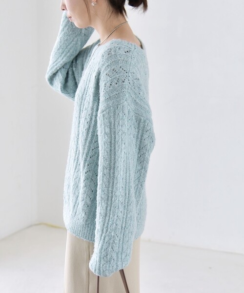 quaranciel(カランシエル)の「〈手洗い可能〉スパンコール 透かし編み ルーズ ニット(ニット/セーター・レディース・パープル/チャコールグレー/ライトブルー/ナチュラル・ONE SIZE)」の19枚目の写真