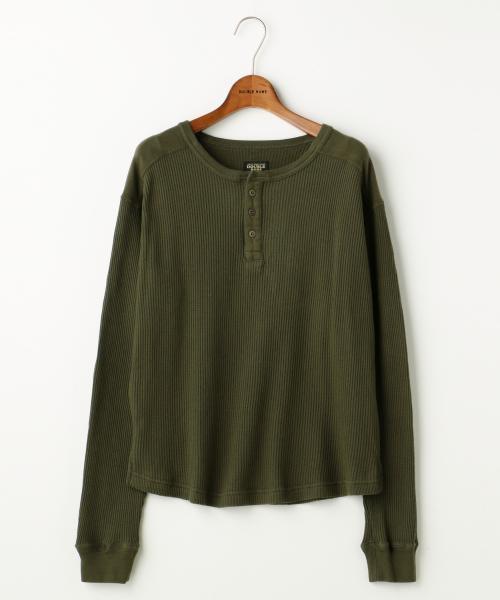 DOUBLE NAME（ダブルネーム）の「ヘンリーネックワッフルプルオーバー（Tシャツ/カットソー・レディース・オフホワイト/杢グレー/カーキ・FREE）」の3枚目の写真