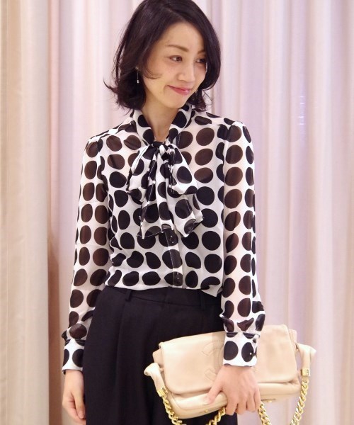 Naracamicie ナラカミーチェ の ドットシフォンボウタイ長袖ブラウス シャツ ブラウス Wear