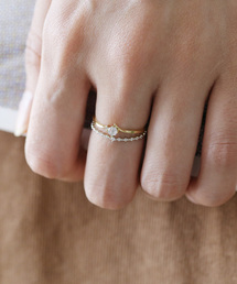 一粒ビジューのミル打ちスリムリング[つぶつぶ]