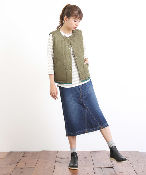 CUBE SUGAR(キューブシュガー)の「中綿キルト ミリタリーベスト(ベスト・レディース・カーキ/ネイビー・M)」の15枚目の写真