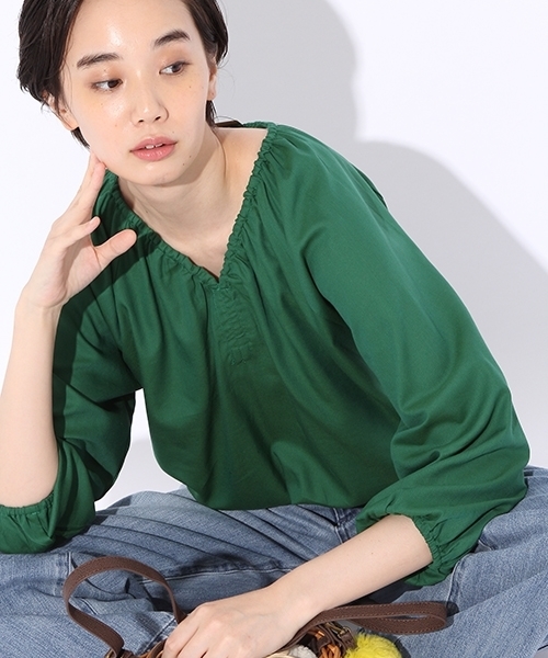 niko and...（ニコアンド）の「CRシュウマイ短丈ブラウス（シャツ/ブラウス・レディース・クリーム/ブラック/グリーン・LARGE/MEDIUM）」の3枚目の写真