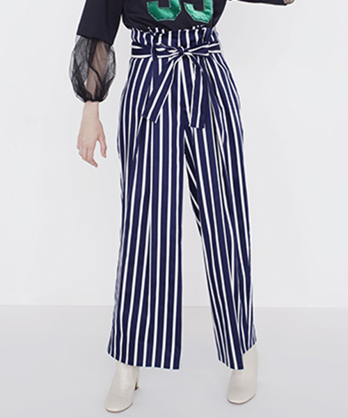 STUDIOUS SELECT(ステュディオスセレクト)の「【MUVEIL】ハイウエストワイドパンツ MA74FP010(その他パンツ・レディース・ブラック/ブルー/ホワイト×ネイビー・38/36)」の1枚目の写真