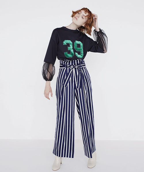 STUDIOUS SELECT(ステュディオスセレクト)の「【MUVEIL】ハイウエストワイドパンツ MA74FP010(その他パンツ・レディース・ブラック/ブルー/ホワイト×ネイビー・38/36)」の5枚目の写真