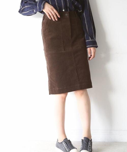 coen（コーエン）の「ストレッチコーデュロイタイトミディアムスカート（スカート・レディース・ダークグレー/ベージュ/ネイビー/ダークブラウン・LARGE/MEDIUM/SMALL）」の3枚目の写真