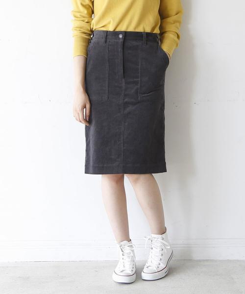 coen（コーエン）の「ストレッチコーデュロイタイトミディアムスカート（スカート・レディース・ダークグレー/ベージュ/ネイビー/ダークブラウン・LARGE/MEDIUM/SMALL）」の2枚目の写真
