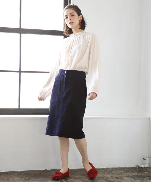 coen（コーエン）の「ストレッチコーデュロイタイトミディアムスカート（スカート・レディース・ダークグレー/ベージュ/ネイビー/ダークブラウン・LARGE/MEDIUM/SMALL）」の9枚目の写真